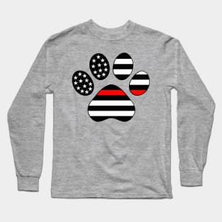 Thin Red Line Firefighter Paw Print Long Sleeve T-Shirt